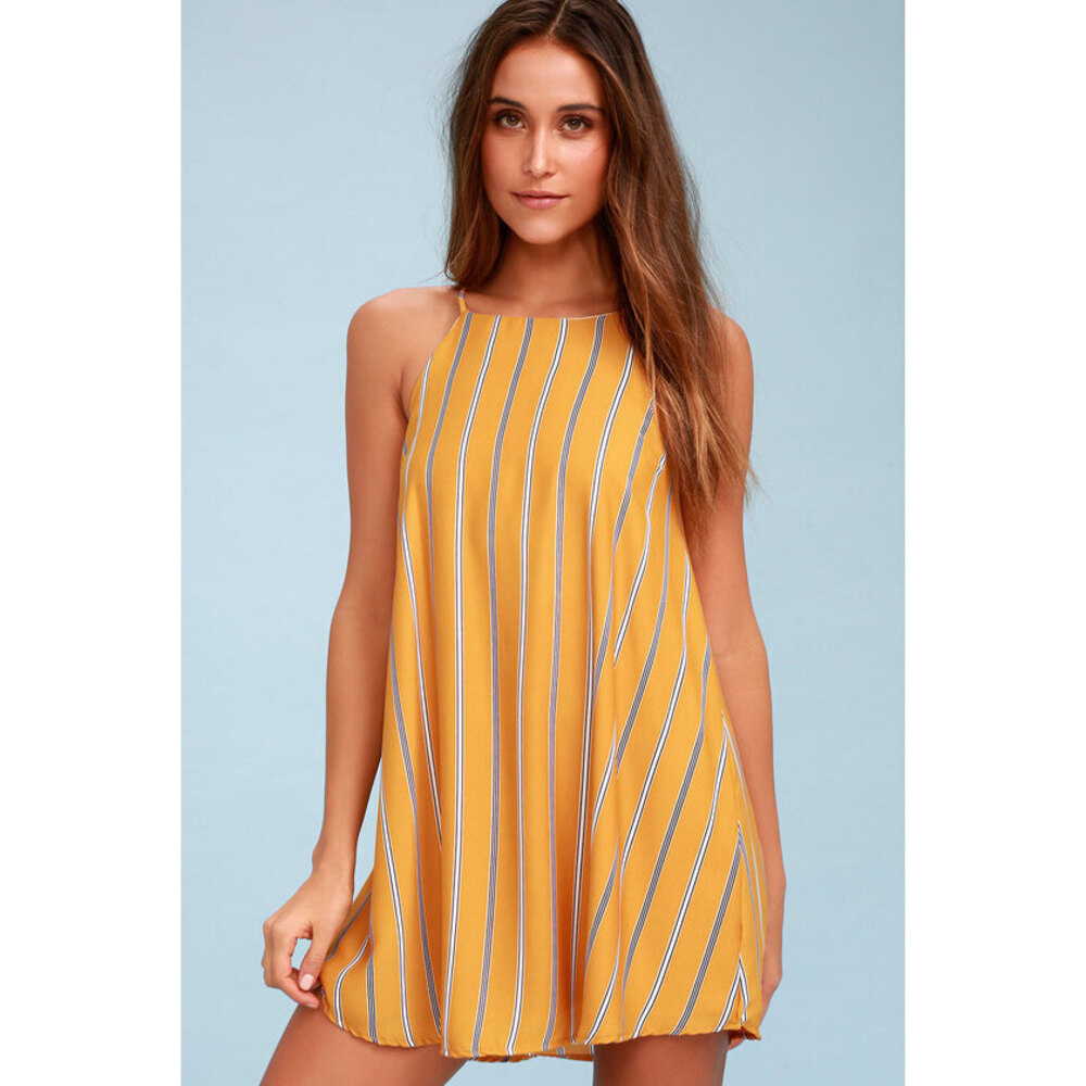 Lulus Sweet Little Lines Golden Yellow Striped Shift Dress - Size X-Small